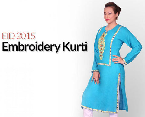 Picton Blue Embroidery Kurti