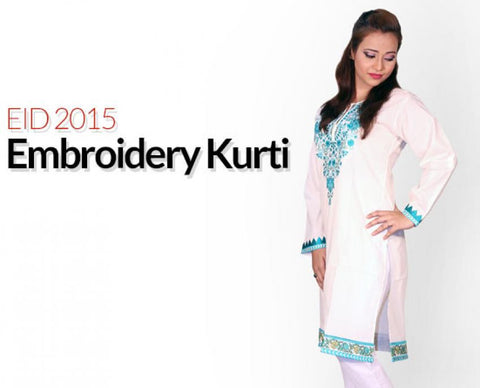 Aqua Peach Embroidery Kurti
