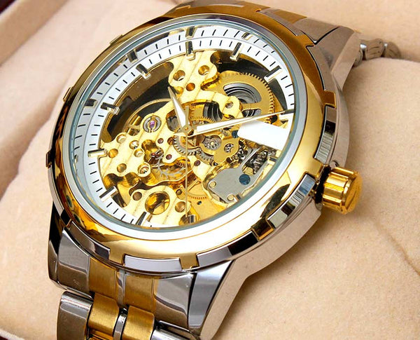 Automatic Skeleton Two-Tone Wrist Watch