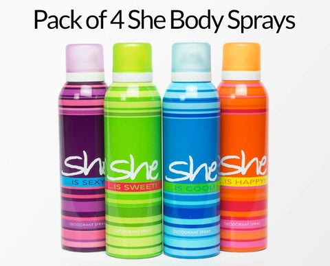 Pack of 4 She Body Sprays for Her (200ml)