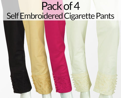 Pack of 4 Self Embroidered Cigarette Pants